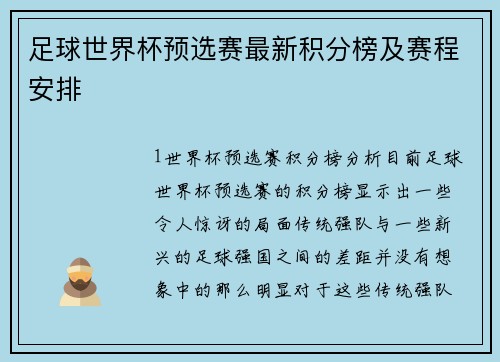 足球世界杯预选赛最新积分榜及赛程安排